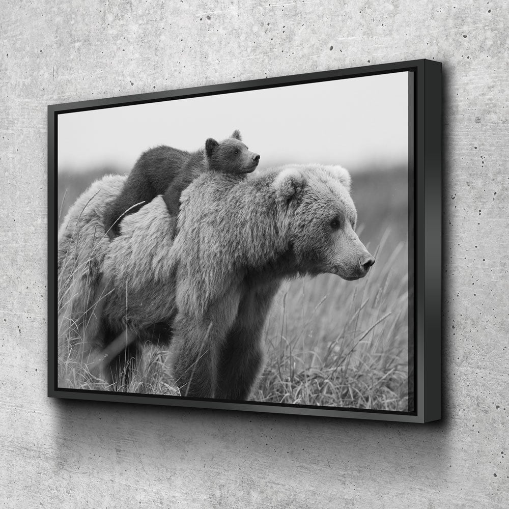 Bear & Cub Canvas Wall Art, Bear Cub And Momma Bear Decor, Wilderness, Wildlife, Nature Artwork, Grizzly Bear - Royal Crown Pro