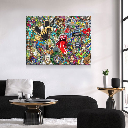 Graffiti Music Collage, Music Collage Canvas Wall Art, Abstract Decor, Hip Hop Music Art, Urban Music Art - Royal Crown Pro