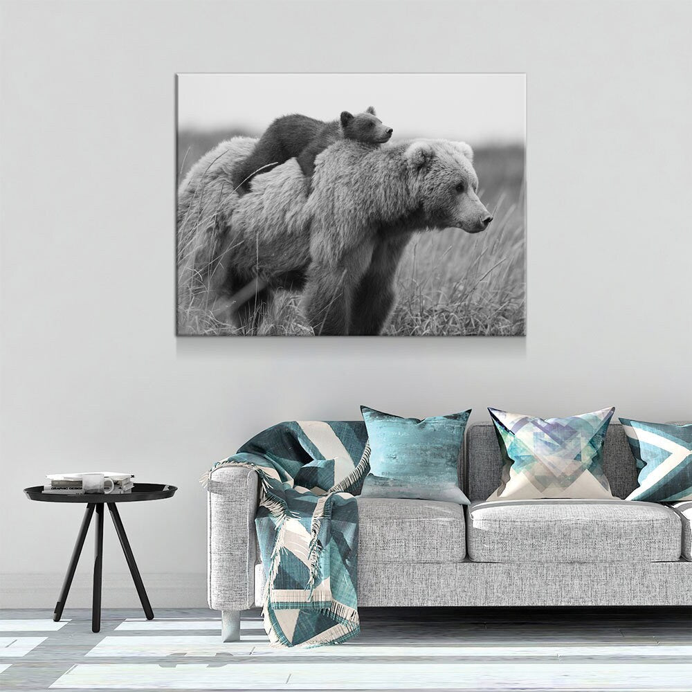 Bear & Cub Canvas Wall Art, Bear Cub And Momma Bear Decor, Wilderness, Wildlife, Nature Artwork, Grizzly Bear - Royal Crown Pro