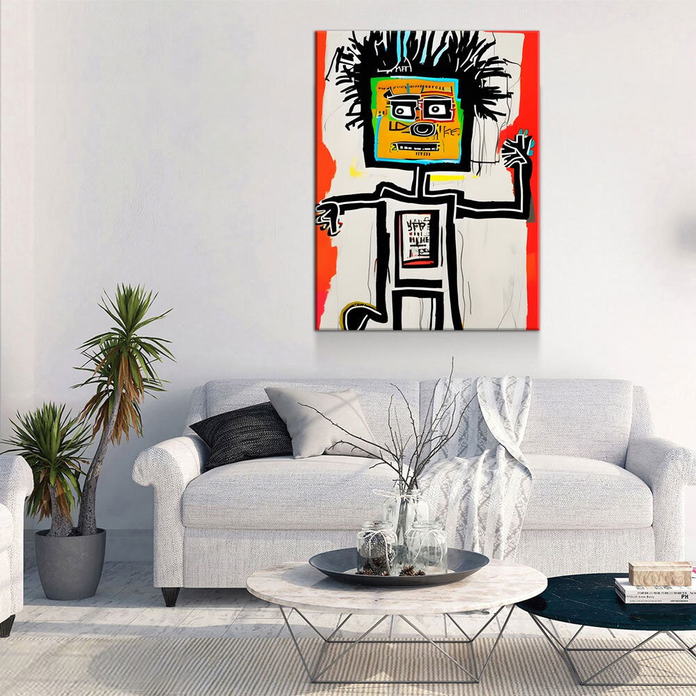 Block Head Canvas Wall Art, Contemporary Art, Neo-expressionism, Primitivism, Abstract Expressionist, Abstract Decor, Basquiat Inspired Art - Royal Crown Pro