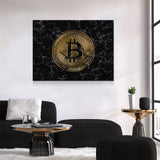 Bitcoin Black Marble Canvas Wall Art, Office Decor, Bitcoin, Crypto Currency, Block Chain, Decentralized Currency, Bitcoin Wall Art