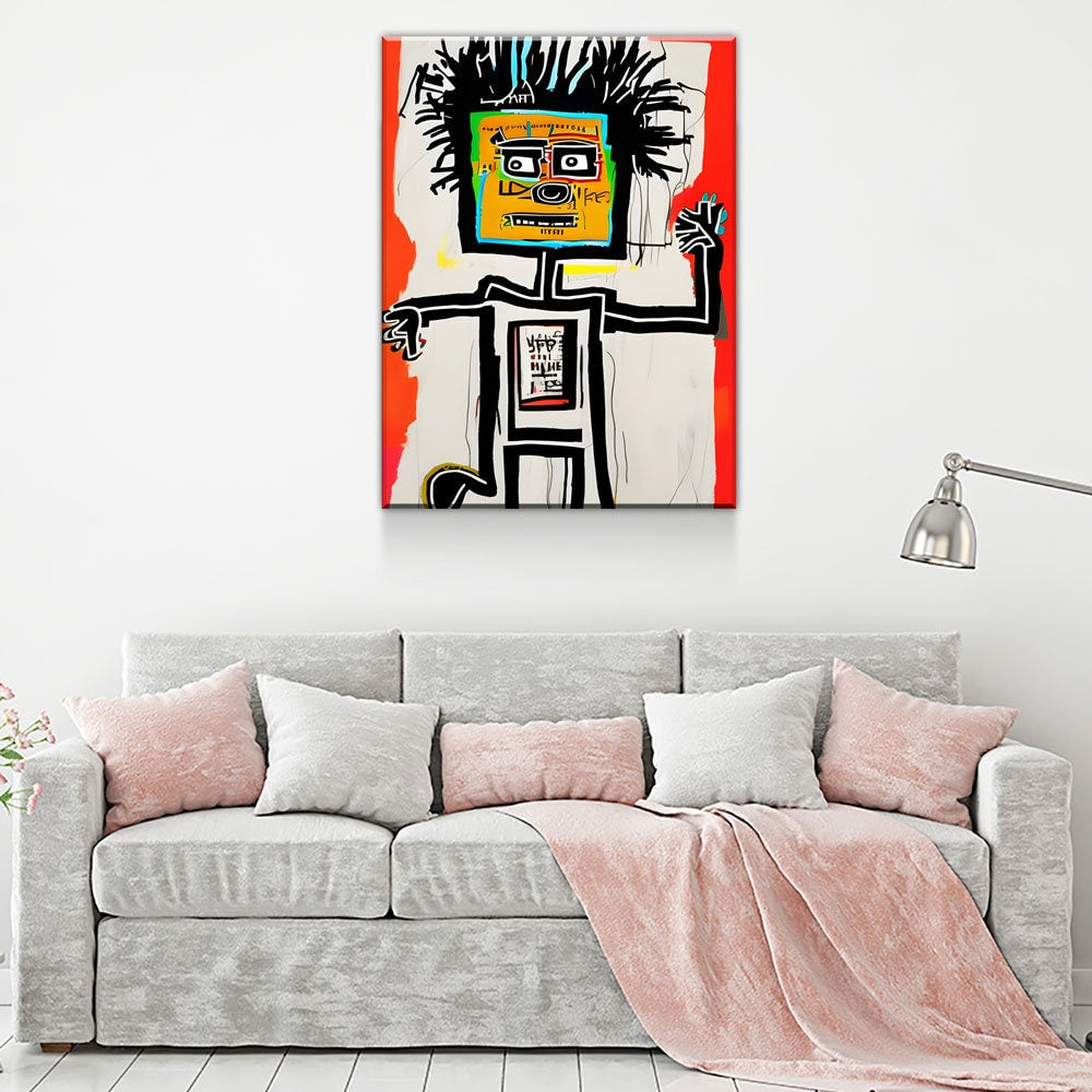 Block Head Canvas Wall Art, Contemporary Art, Neo-expressionism, Primitivism, Abstract Expressionist, Abstract Decor, Basquiat Inspired Art - Royal Crown Pro