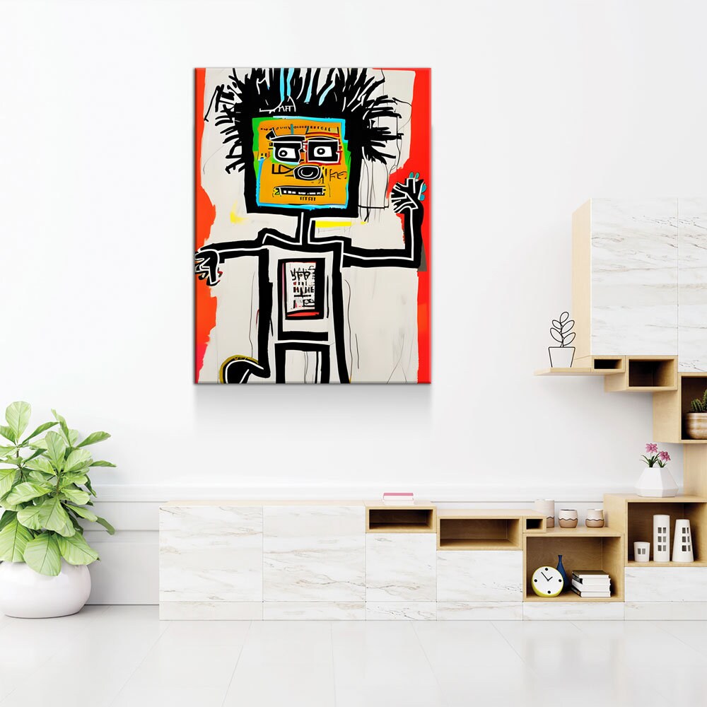 Block Head Canvas Wall Art, Contemporary Art, Neo-expressionism, Primitivism, Abstract Expressionist, Abstract Decor, Basquiat Inspired Art - Royal Crown Pro