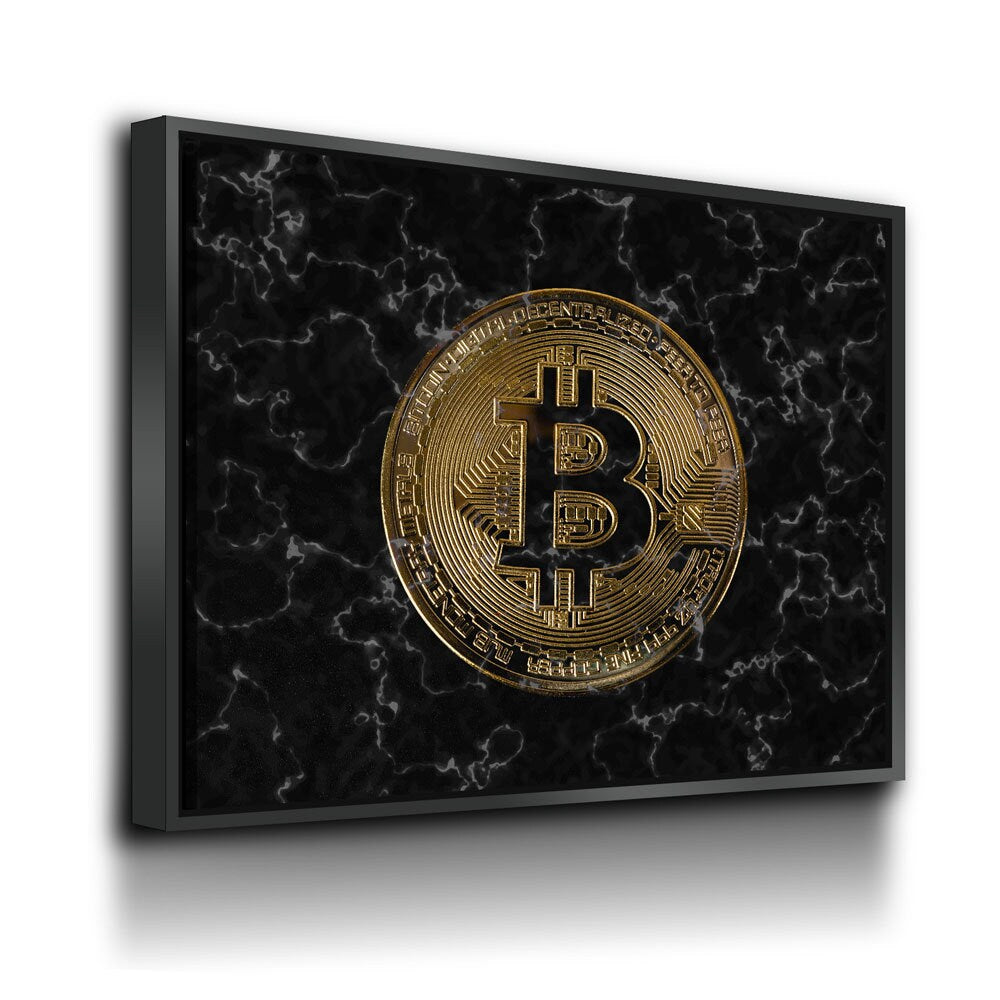 Bitcoin Black Marble Canvas Wall Art, Office Decor, Bitcoin, Crypto Currency, Block Chain, Decentralized Currency, Bitcoin Wall Art