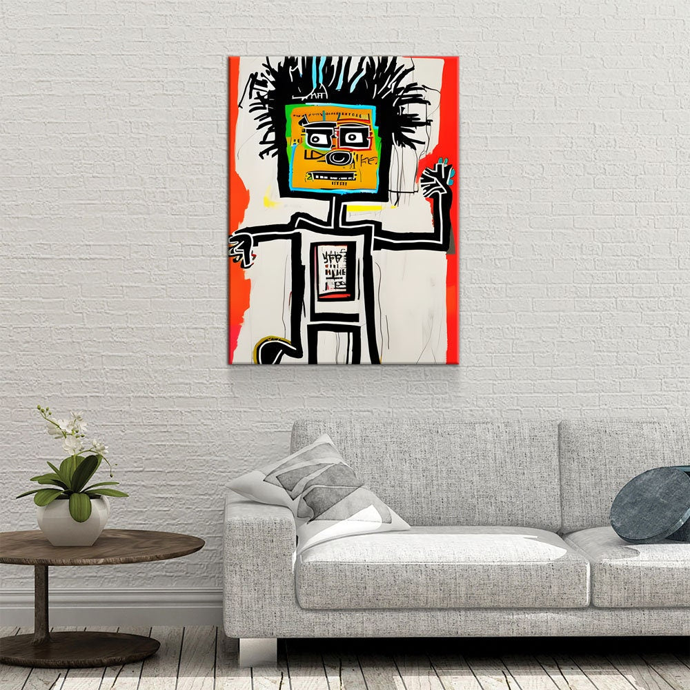 Block Head Canvas Wall Art, Contemporary Art, Neo-expressionism, Primitivism, Abstract Expressionist, Abstract Decor, Basquiat Inspired Art - Royal Crown Pro