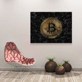 Bitcoin Black Marble Canvas Wall Art, Office Decor, Bitcoin, Crypto Currency, Block Chain, Decentralized Currency, Bitcoin Wall Art