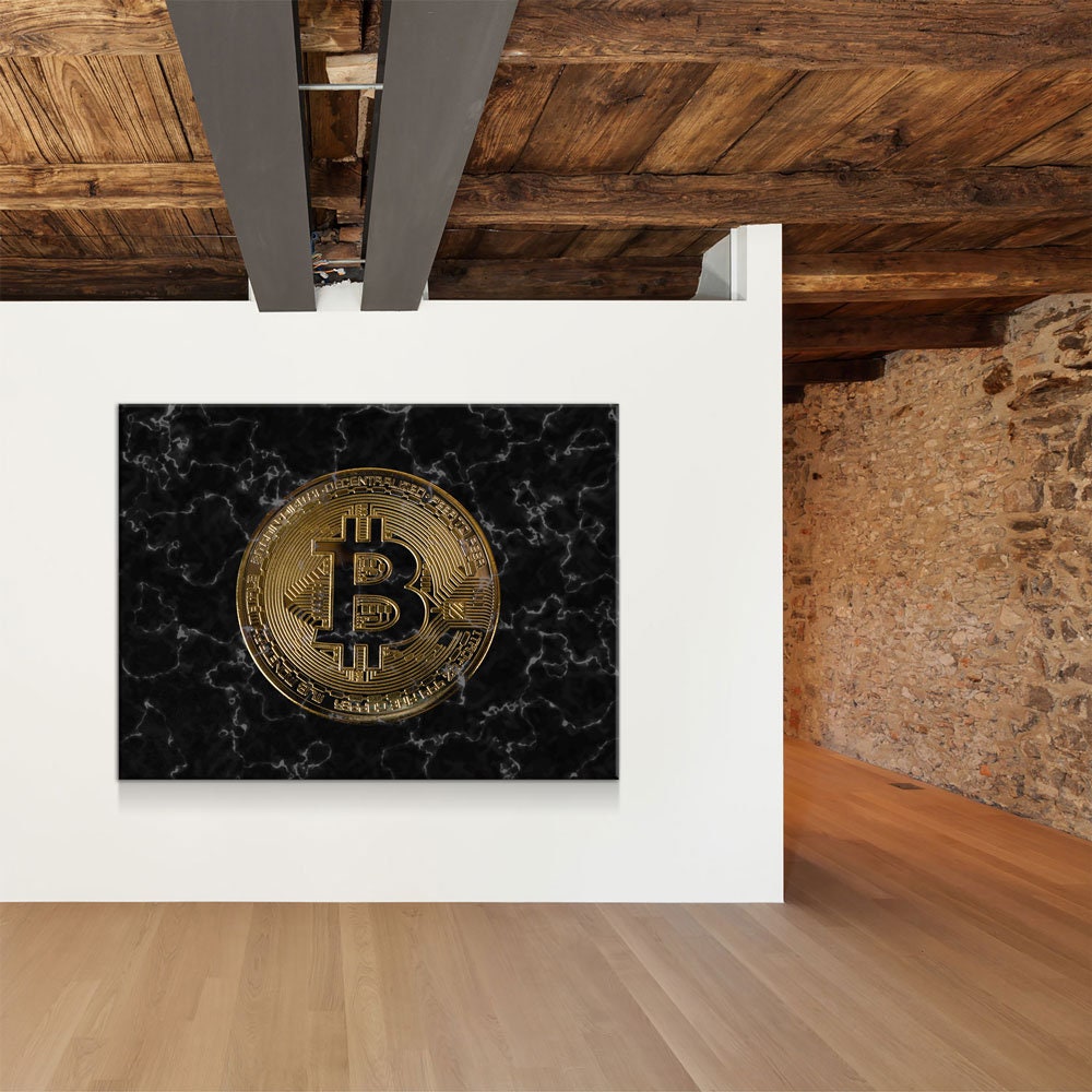 Bitcoin Black Marble Canvas Wall Art, Office Decor, Bitcoin, Crypto Currency, Block Chain, Decentralized Currency, Bitcoin Wall Art