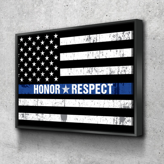 Honor Respect Thin Blue Line Canvas Wall Art, Thin Blue Line Decor, Police Officer Wall Art, LEO, Law Enforcement Officers - Royal Crown Pro