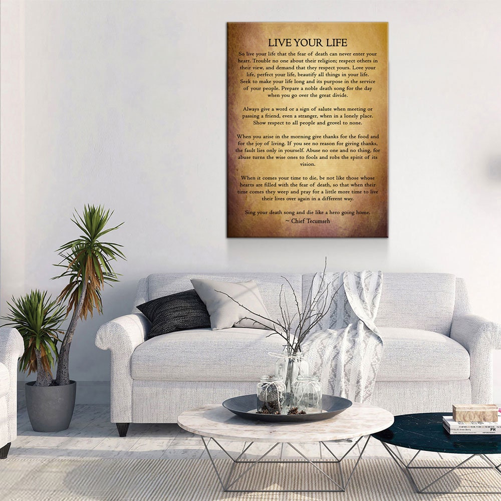 Live Your Life Poem by Chief Tecumseh Canvas Wall Art, Native American Warrior - Royal Crown Pro