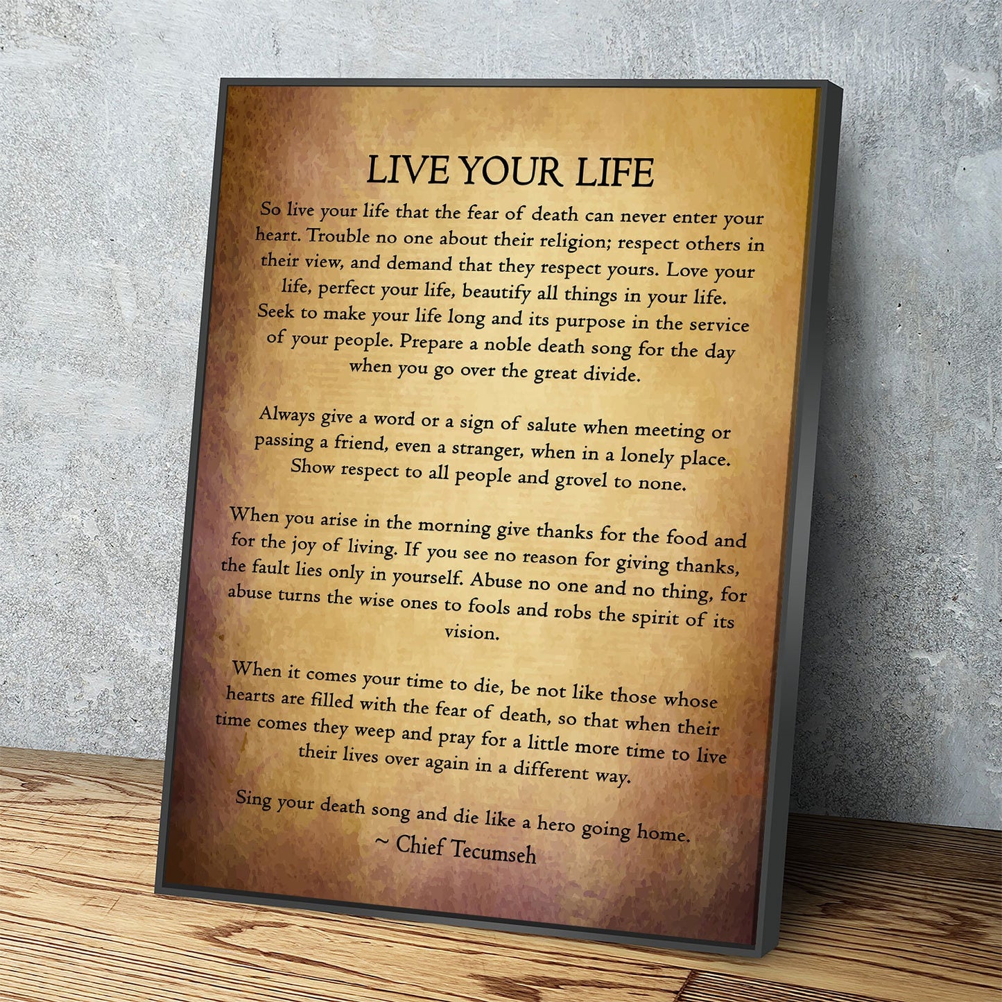 Live Your Life Poem by Chief Tecumseh Canvas Wall Art, Native American Warrior - Royal Crown Pro