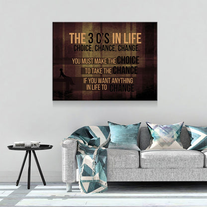 The 3 C's In Life Choice, Chance, Change Motivational Canvas Wall Art, Office Decor, Motivational Wall Decor, Success Quotes - Royal Crown Pro