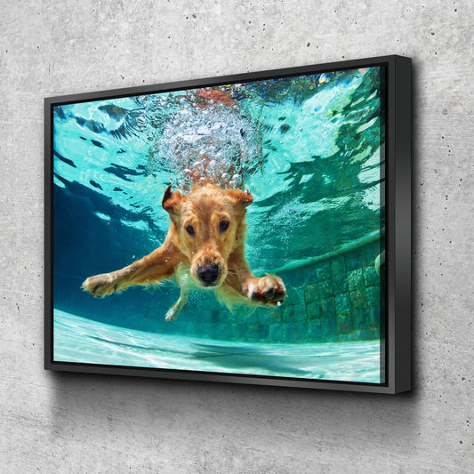 Golden Labrador Retriever Canvas Wall Art, Diving Under Water, Swimming Pool, Dog Gift, Golden Lab Print, Dog In Water - Royal Crown Pro