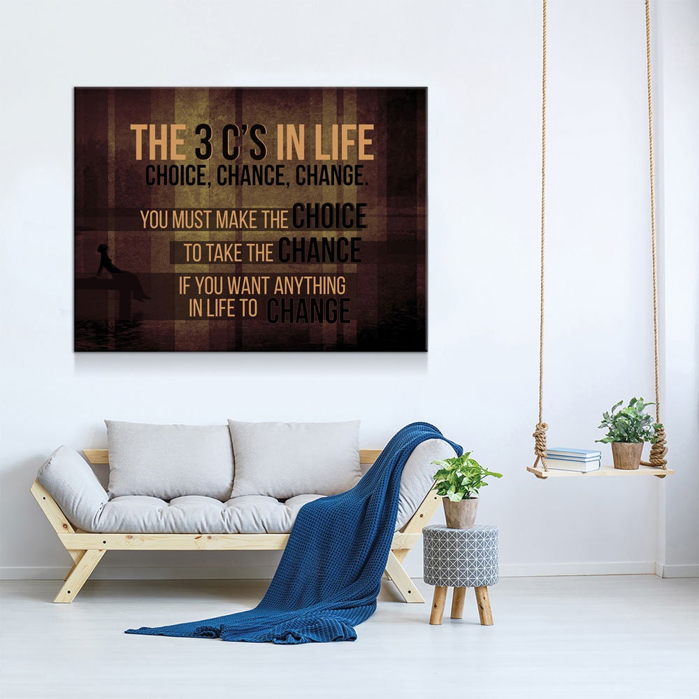 The 3 C's In Life Choice, Chance, Change Motivational Canvas Wall Art, Office Decor, Motivational Wall Decor, Success Quotes - Royal Crown Pro