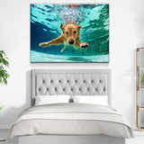 Golden Labrador Retriever Canvas Wall Art, Diving Under Water, Swimming Pool, Dog Gift, Golden Lab Print, Dog In Water