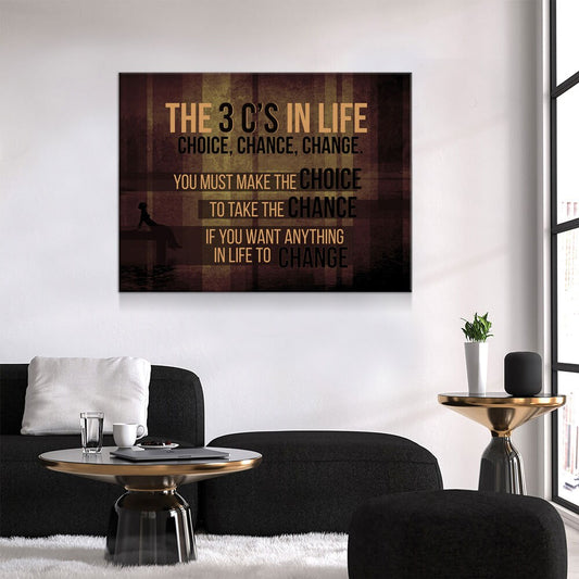 The 3 C's In Life Choice, Chance, Change Motivational Canvas Wall Art, Office Decor, Motivational Wall Decor, Success Quotes - Royal Crown Pro