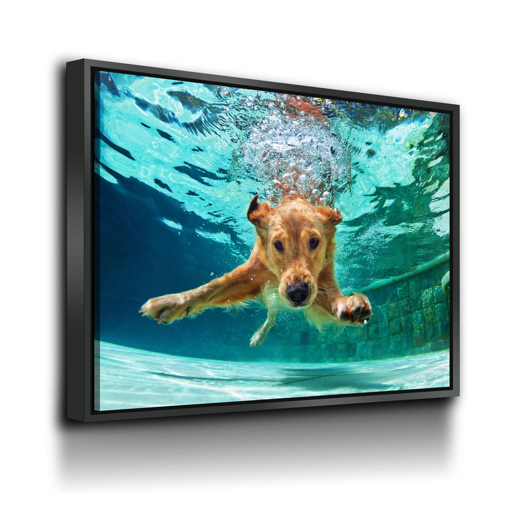 Golden Labrador Retriever Canvas Wall Art, Diving Under Water, Swimming Pool, Dog Gift, Golden Lab Print, Dog In Water