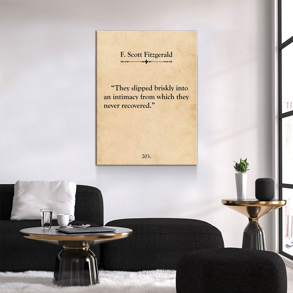 They Slipped Briskly Canvas Wall Art, F Scott Fitzgerald This Side of Paradise, Love, Romantic, Anniversary, Into An Intimacy, Love Quote - Royal Crown Pro