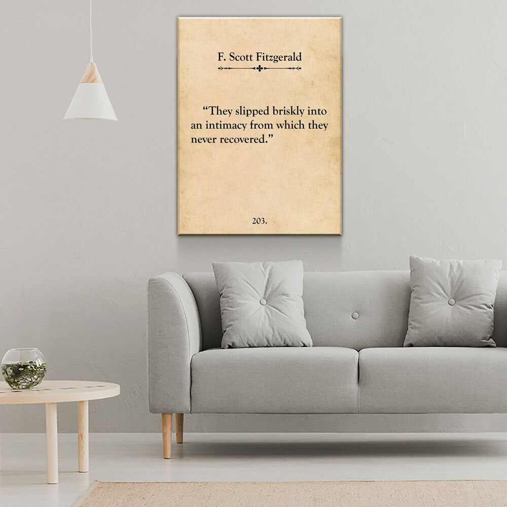 They Slipped Briskly Canvas Wall Art, F Scott Fitzgerald This Side of Paradise, Love, Romantic, Anniversary, Into An Intimacy, Love Quote - Royal Crown Pro