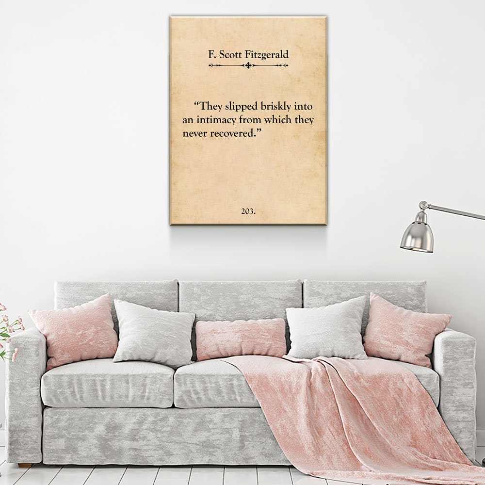 They Slipped Briskly Canvas Wall Art, F Scott Fitzgerald This Side of Paradise, Love, Romantic, Anniversary, Into An Intimacy, Love Quote - Royal Crown Pro