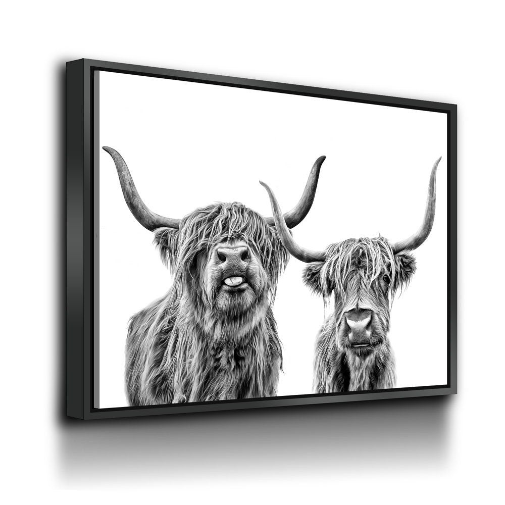 Highland Cows Canvas Wall Art, Ranch Art, Farmhouse Decor, Black White Print, Scottish Cows, Scottish Highlanders, Rustic Wall Decor - Royal Crown Pro