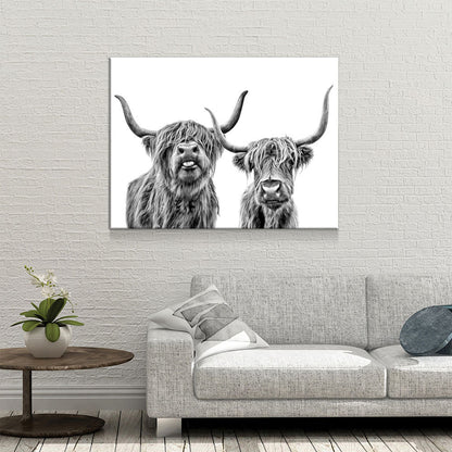 Highland Cows Canvas Wall Art, Ranch Art, Farmhouse Decor, Black White Print, Scottish Cows, Scottish Highlanders, Rustic Wall Decor - Royal Crown Pro