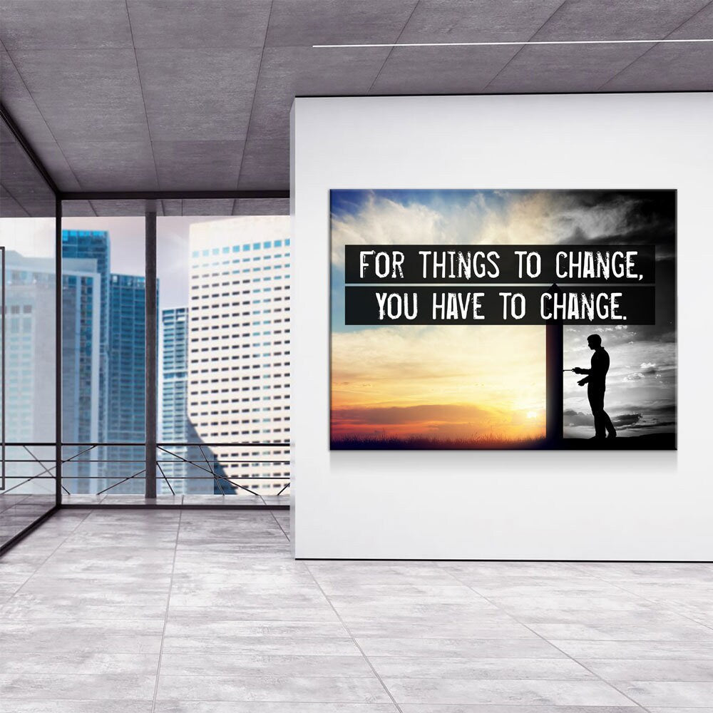 For Things To Change, You Have To Change Canvas Wall Art, Motivational Quote, Jim Rohn, Success Quote, Office Decor, Motivational Decor - Royal Crown Pro