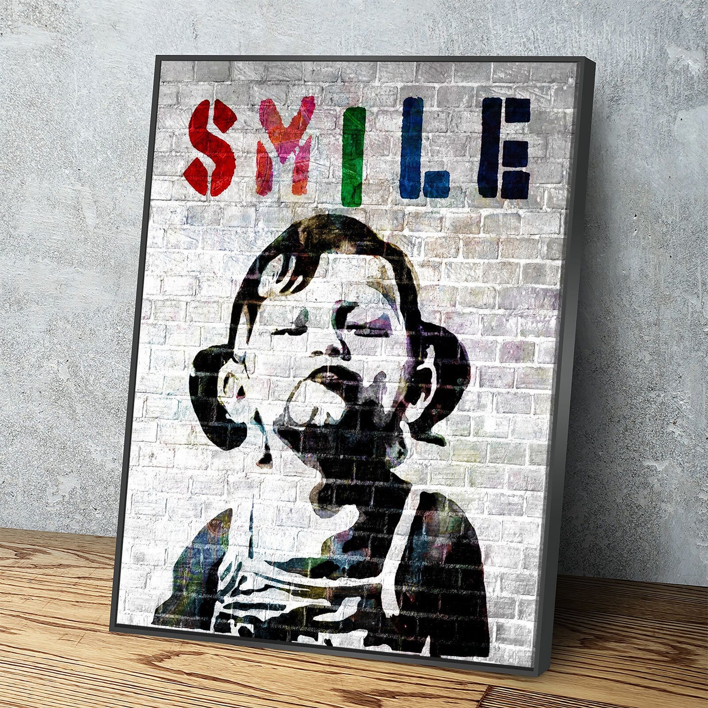 Smile Canvas Wall Art, Banksy Style Smile, Abstract Decor, Smile Girl Graffiti Canvas - Royal Crown Pro