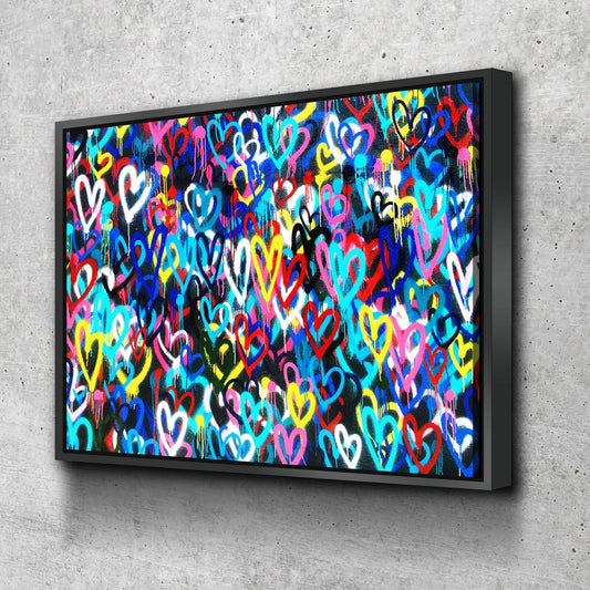 Love Hearts Graffiti Canvas Wall Art, Banksy Print, Graffiti Wall Art, Abstract Decor, Graffiti Decor - Royal Crown Pro