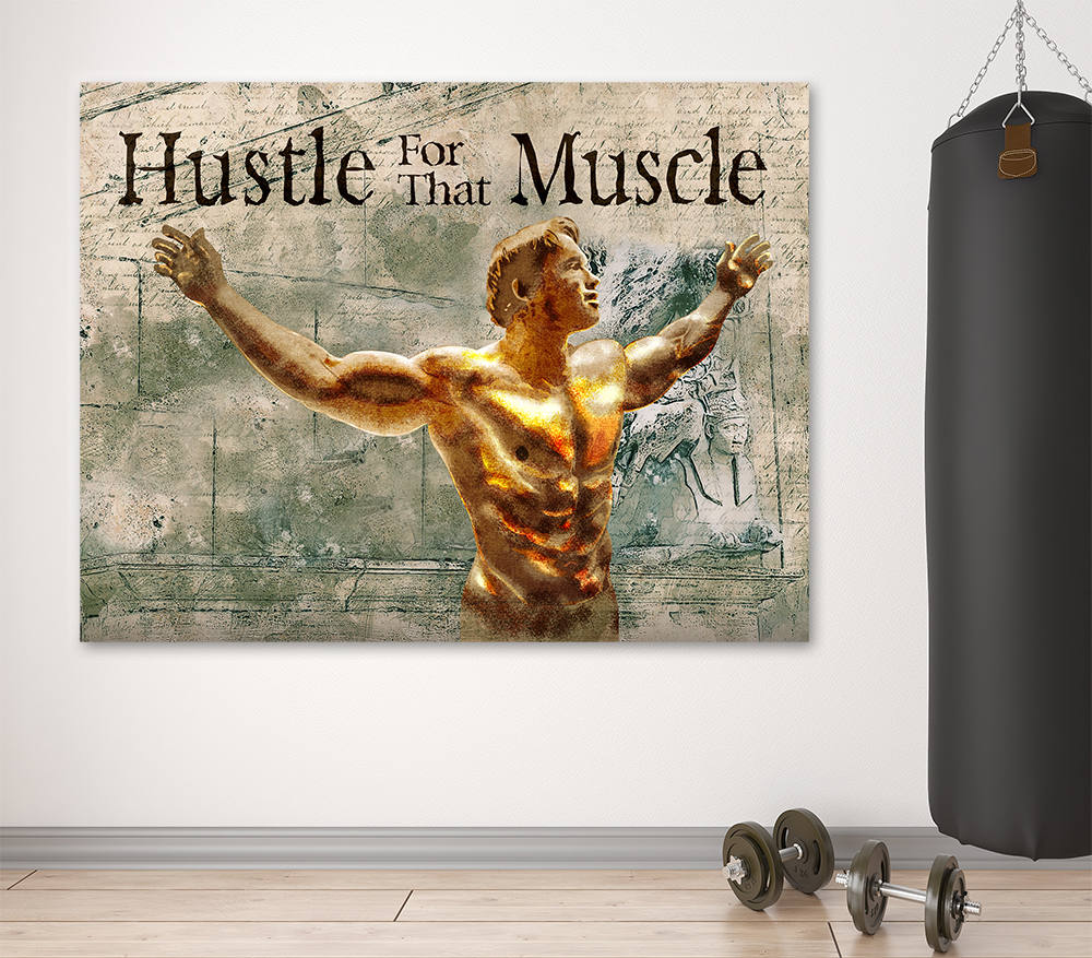 Hustle For That Muscle, Motivational Gym, Fitness, Wall Art Canvas, Gym, Gym Art, Arnold Expo, Arnold, Muscle, Home Gym, Fitness Center - Royal Crown Pro