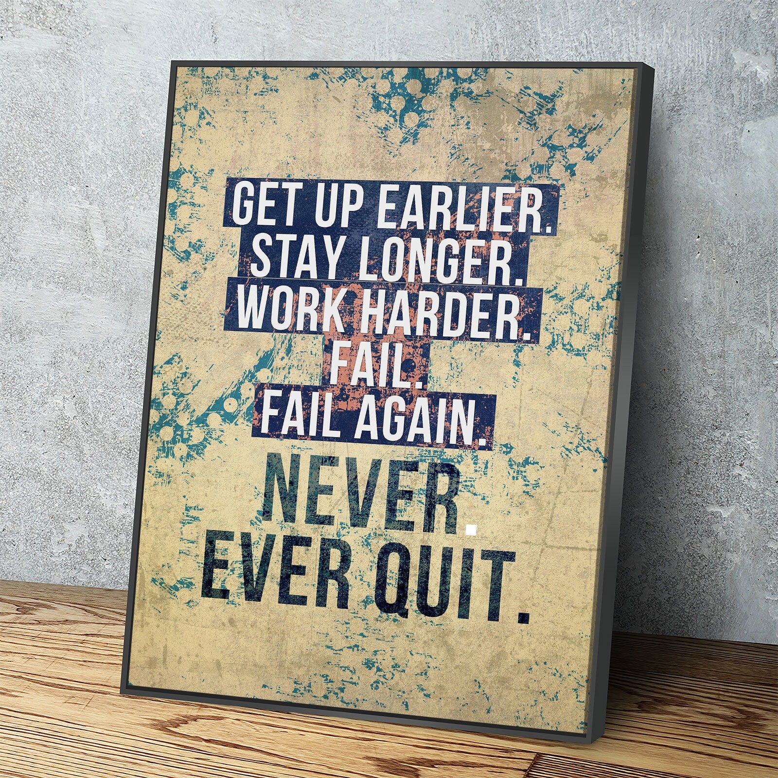 Never Ever Quit Motivational Canvas Wall Art, Motivational Decor - Royal Crown Pro