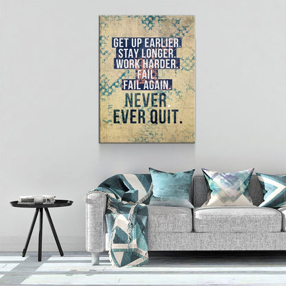 Never Ever Quit Motivational Canvas Wall Art, Motivational Decor - Royal Crown Pro