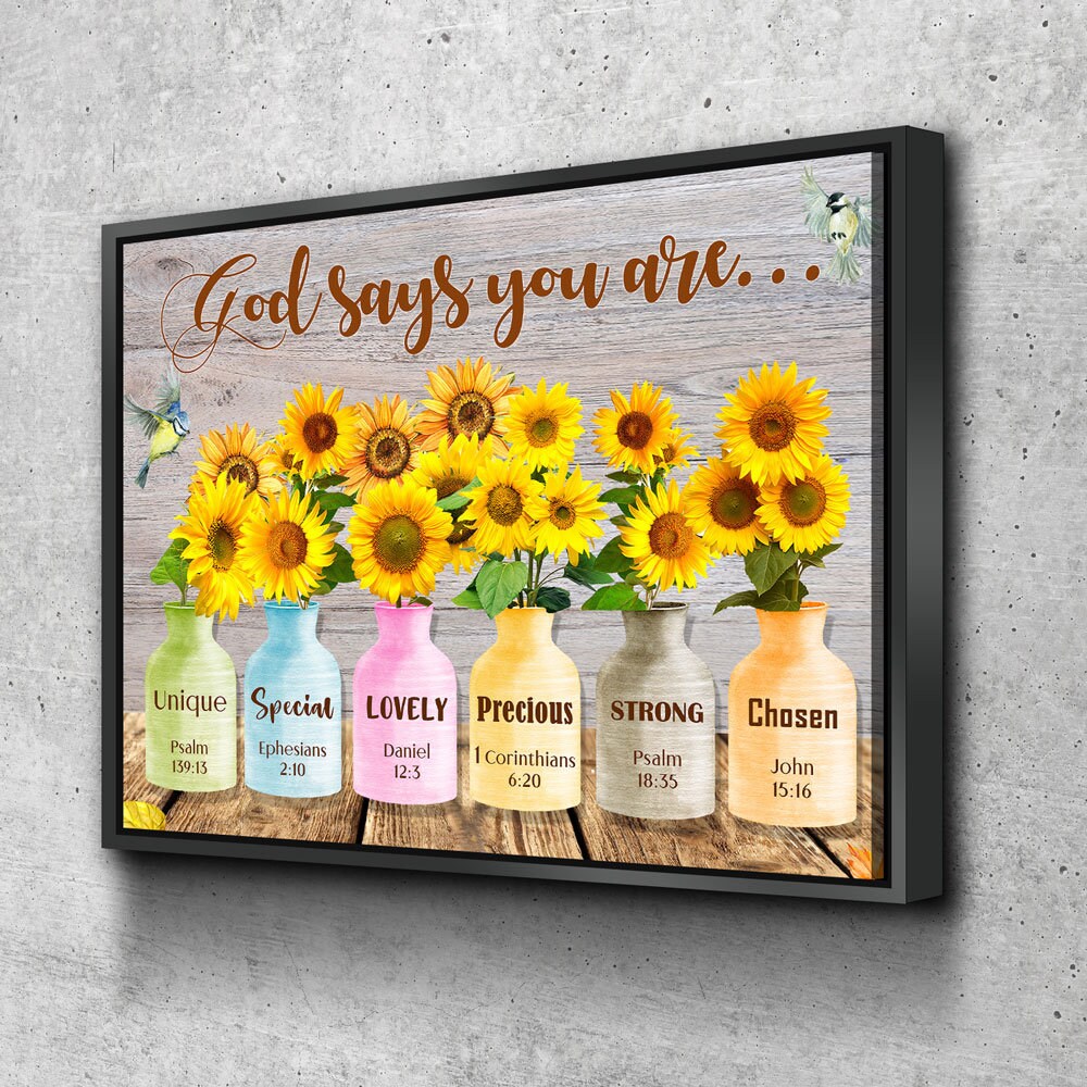 God Says You Are Wall Art, Sunflower Canvas, Jesus Canvas, Christian Canvas, God Canvas, Religious Art, Church Decor, Bible Verse Canvas - Royal Crown Pro