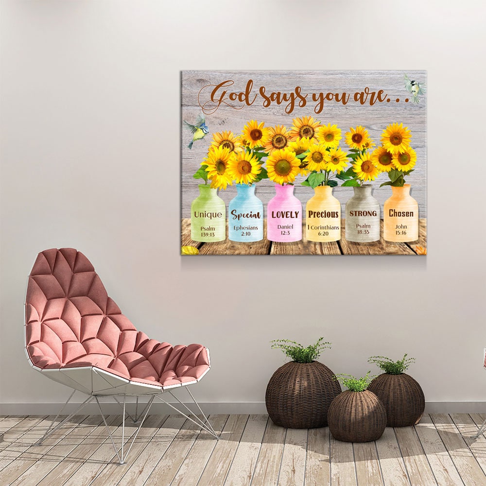 God Says You Are Wall Art, Sunflower Canvas, Jesus Canvas, Christian Canvas, God Canvas, Religious Art, Church Decor, Bible Verse Canvas - Royal Crown Pro