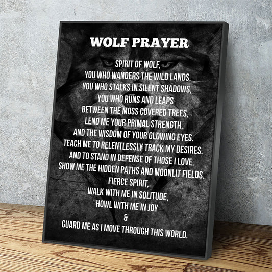 Wolf Prayer Spirit Of The Wolf Canvas Wall Art, Wolf Art, Shamanic Prayer, Wolf Decor - Royal Crown Pro