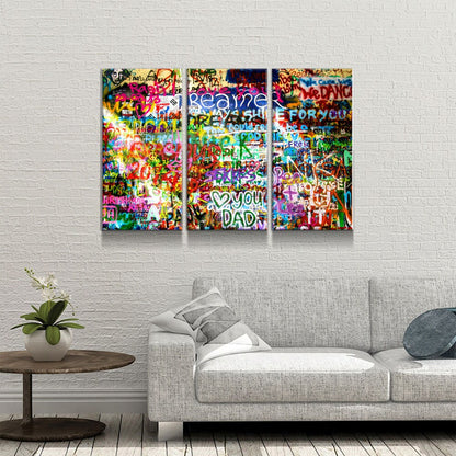 Lennon Dreamer Canvas Wall Art, Lennon Wall, Abstract Art, 3 Piece Wall Art Set, Lennon Wall Prague, Graffiti Wall - Royal Crown Pro