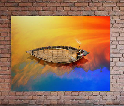 Boat On The Water Abstract Canvas Wall Art, Boat In Bangladesh - Royal Crown Pro