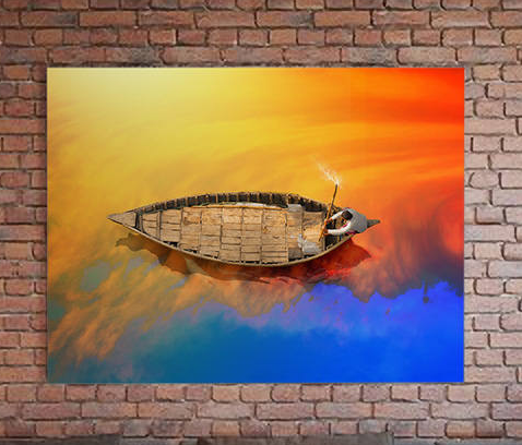 Boat On The Water Abstract Canvas Wall Art, Boat In Bangladesh - Royal Crown Pro