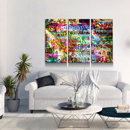 Lennon Dreamer Canvas Wall Art, Lennon Wall, Abstract Art, 3 Piece Wall Art Set, Lennon Wall Prague, Graffiti Wall - Royal Crown Pro