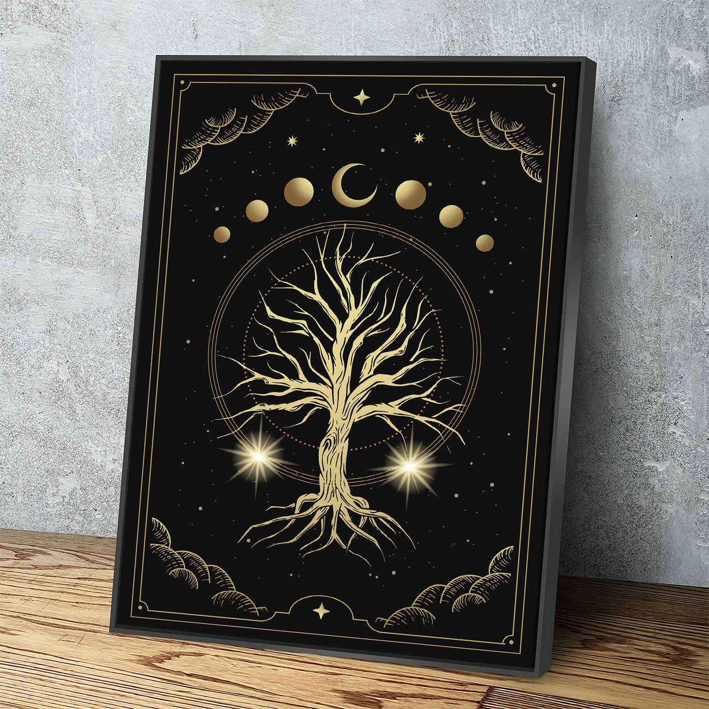 Magical Sacred Tree Canvas Wall Art, Moon Phase Art, Celestial, Esoteric, Boho Style Art, Astrology, Tarot Reader Canvas - Royal Crown Pro