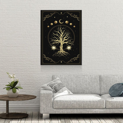 Magical Sacred Tree Canvas Wall Art, Moon Phase Art, Celestial, Esoteric, Boho Style Art, Astrology, Tarot Reader Canvas - Royal Crown Pro