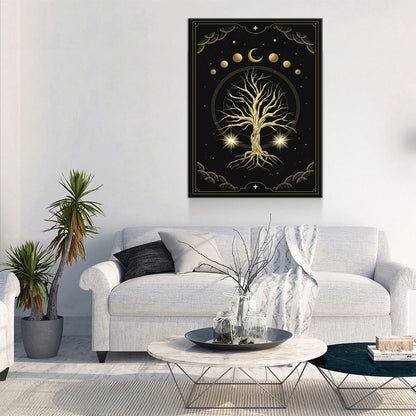 Magical Sacred Tree Canvas Wall Art, Moon Phase Art, Celestial, Esoteric, Boho Style Art, Astrology, Tarot Reader Canvas - Royal Crown Pro