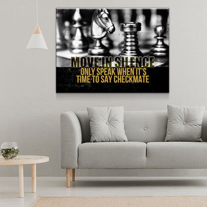 Move In Silence Canvas Wall Art, Checkmate, Motivational Wall Decor, Chess Quote - Royal Crown Pro