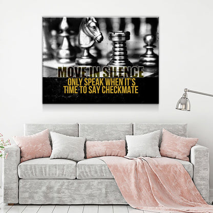 Move In Silence Canvas Wall Art, Checkmate, Motivational Wall Decor, Chess Quote - Royal Crown Pro