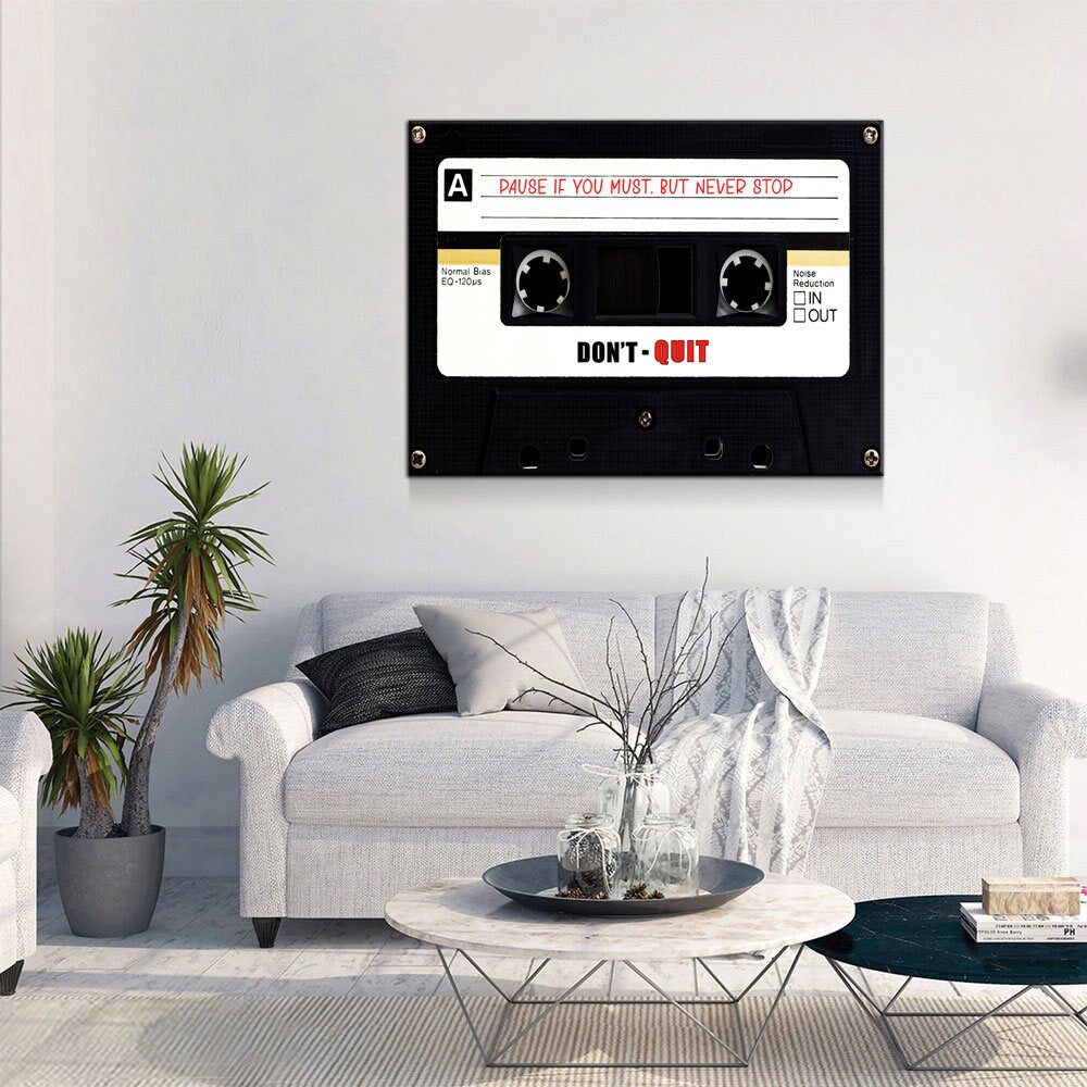 Pause If You Must, But Never Stop Canvas Wall Art, Retro Cassette Tape Canvas, Motivational Decor, Success Quote, Office Decor - Royal Crown Pro