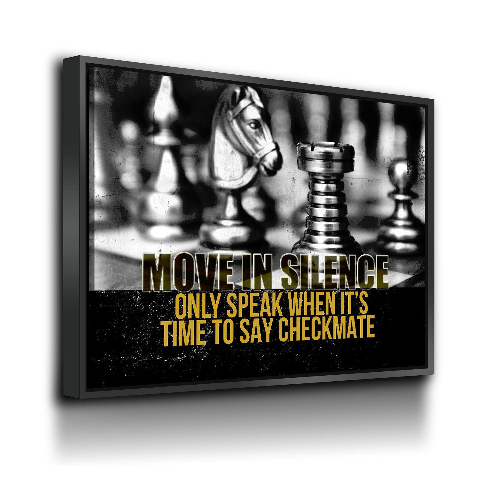 Move In Silence Canvas Wall Art, Checkmate, Motivational Wall Decor, Chess Quote - Royal Crown Pro