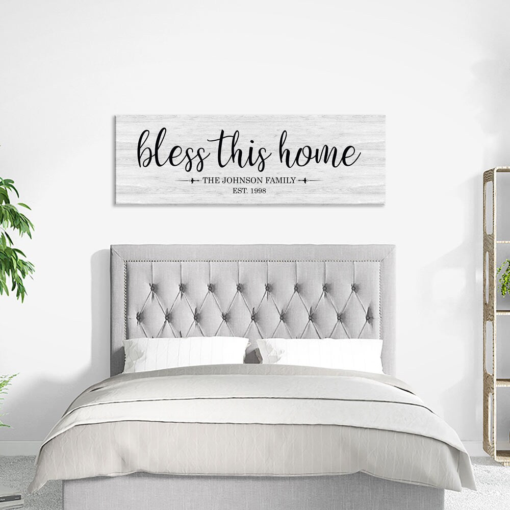 Personalized Bless This Home Farmhouse Style Sign, Personalized Canvas Wall Art, Wedding Gift, Anniversary Gift, Housewarming Gift - Royal Crown Pro