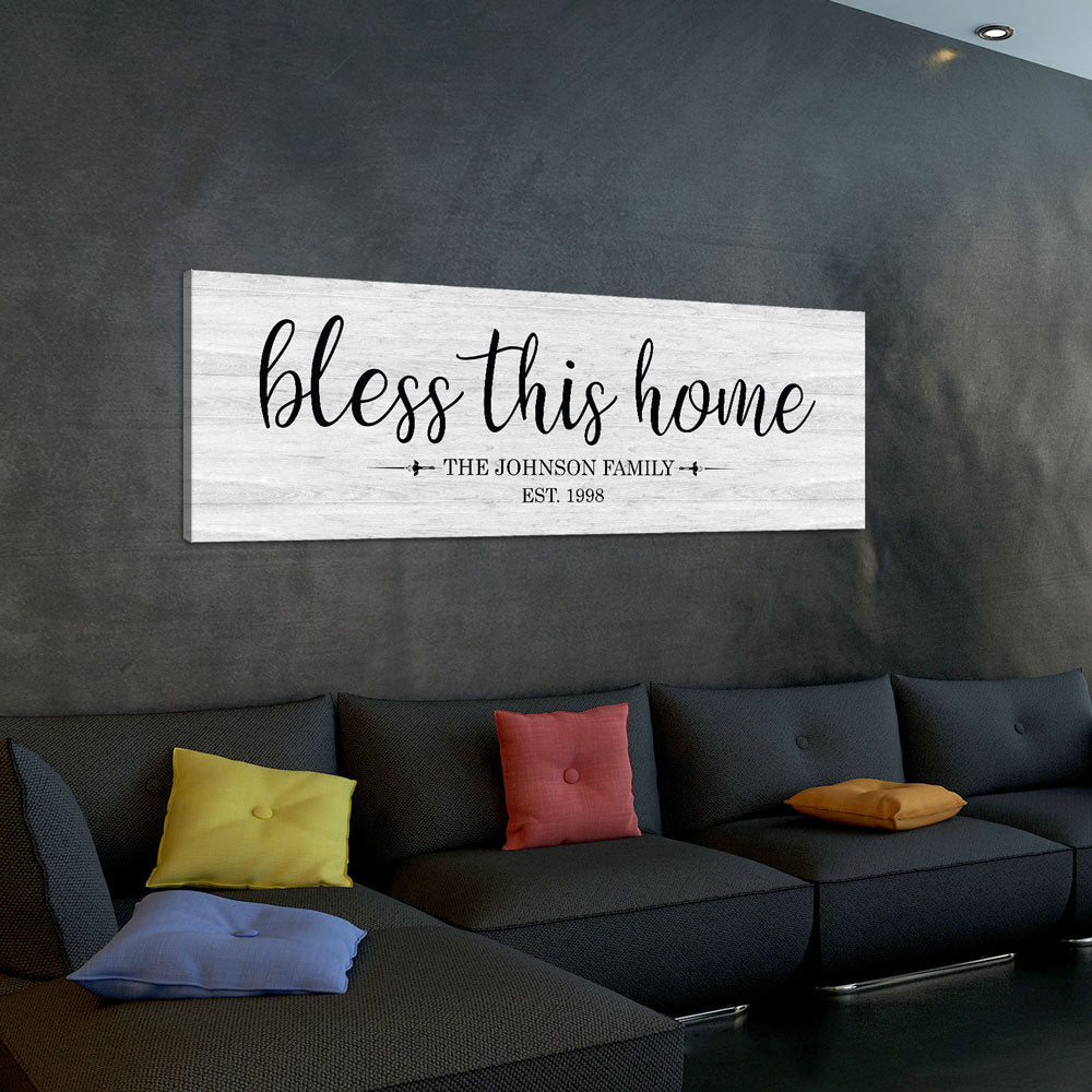 Personalized Bless This Home Farmhouse Style Sign, Personalized Canvas Wall Art, Wedding Gift, Anniversary Gift, Housewarming Gift - Royal Crown Pro