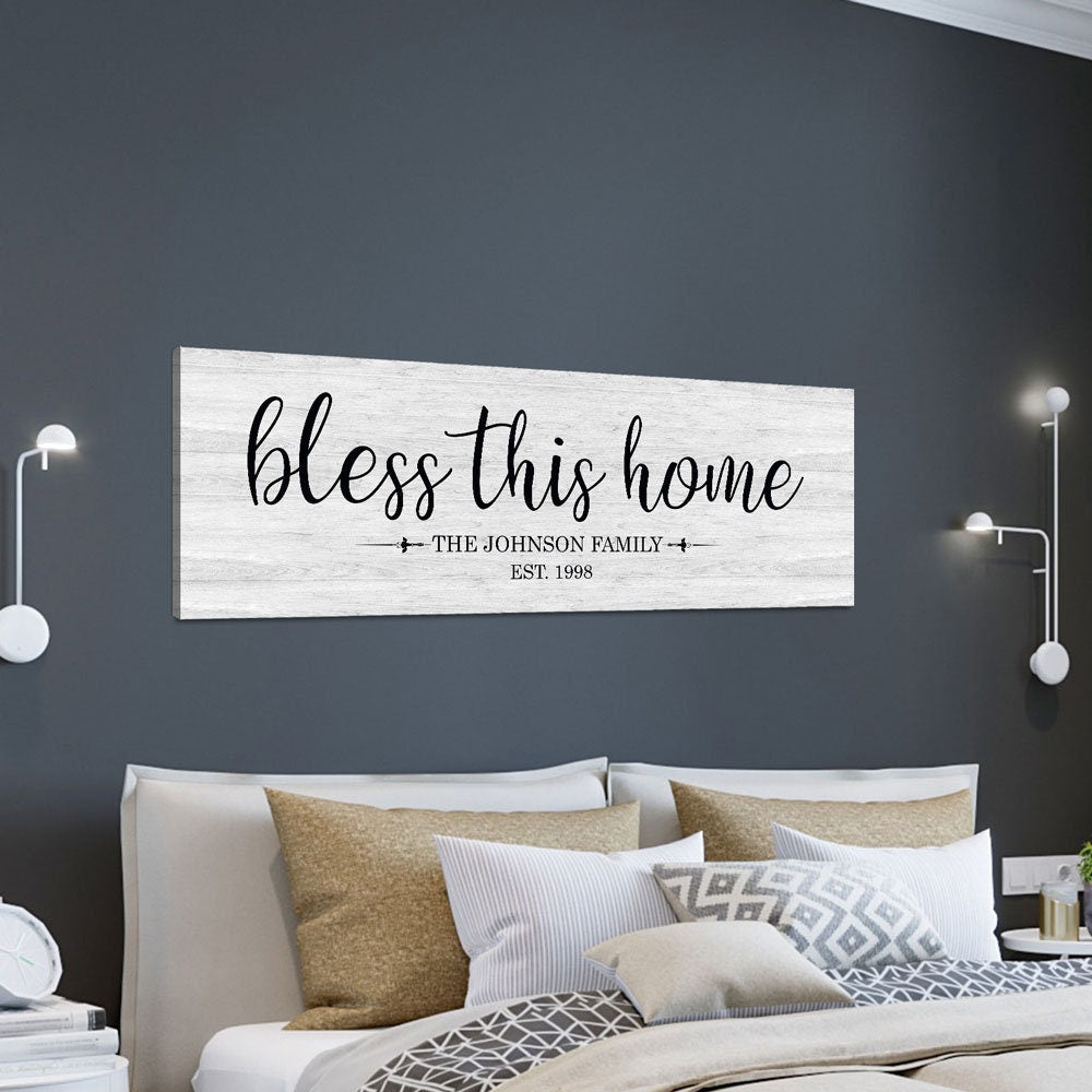 Personalized Bless This Home Farmhouse Style Sign, Personalized Canvas Wall Art, Wedding Gift, Anniversary Gift, Housewarming Gift - Royal Crown Pro