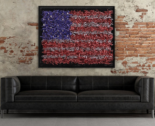 USA Bullet Flag Canvas Wall Art Print, USA Flag, Military, Veterans, 2nd Amendment, Right To Keep And Bear Arms - Royal Crown Pro