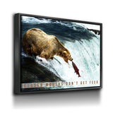 Closed Mouths Don't Get Feed Canvas Wall Art, Motivational Decor, Inspirational Decor, Office Decor, Bear, Stream, Fish